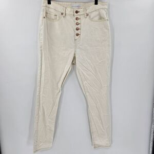 Loft 30 curvy high waist skinny ankle jeans white cream button fly 10